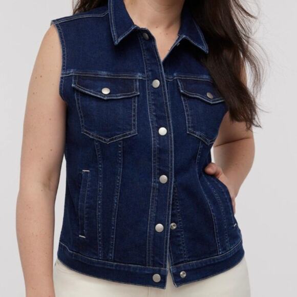 $118 Madewell Blue Snap Button Denim Fitted Vest in Rocco Wash Plus Size XXL - Picture 1 of 7